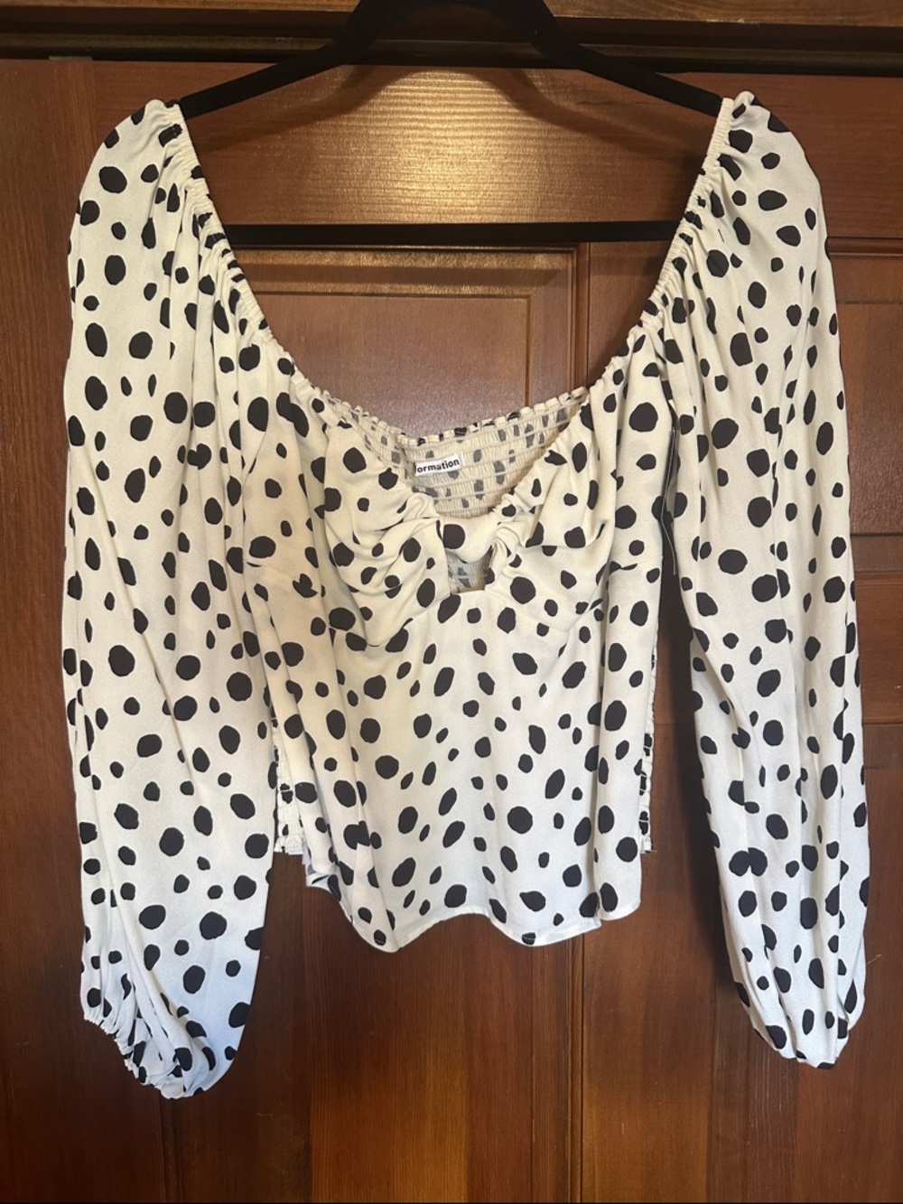Reformation Black and White Polka Dot Blouse with stretchy back